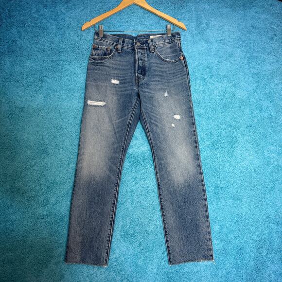 Levis 501 Japanese Denim Raw Hem Jeans Womens 26x28 Straight Distressed Grunge - Picture 1 of 16